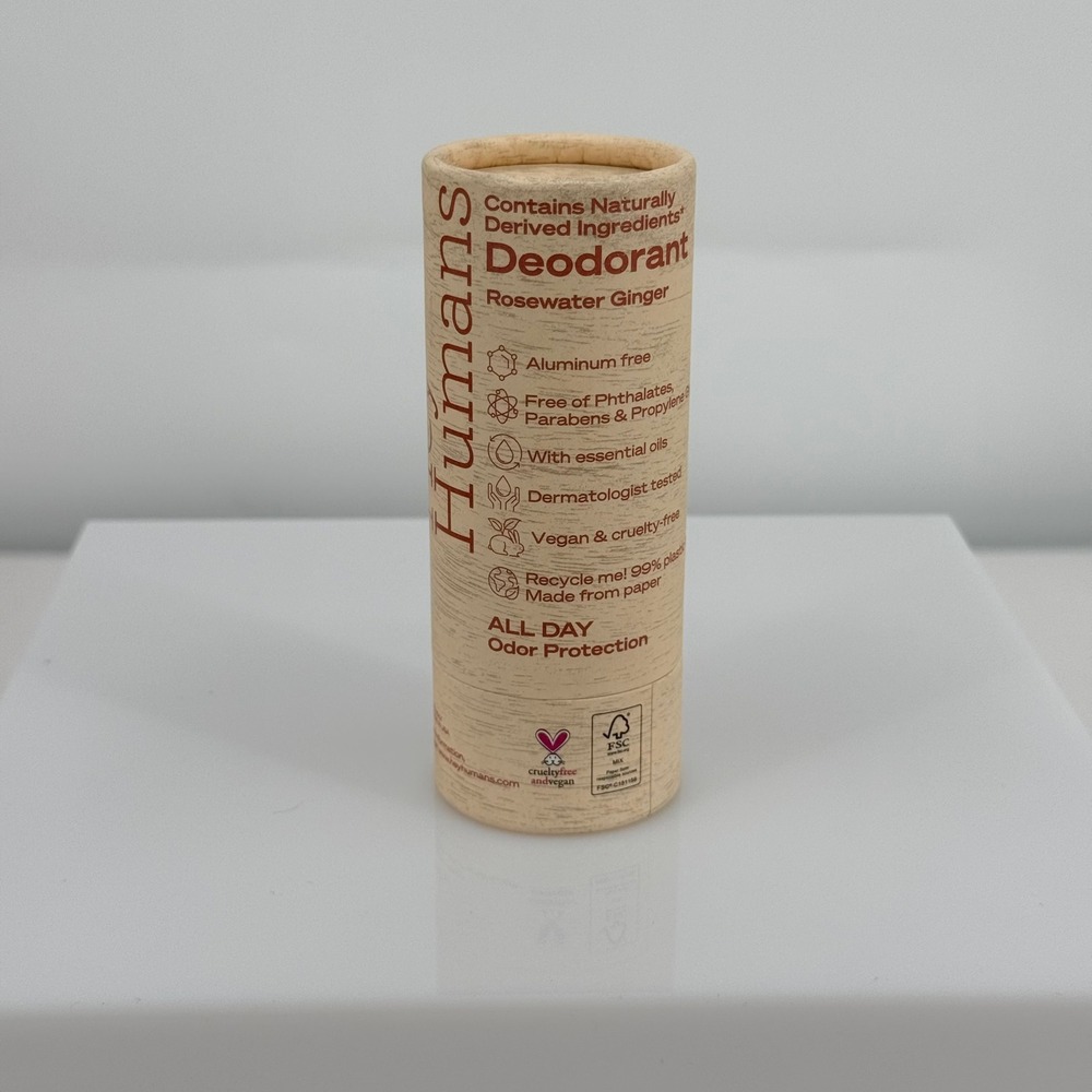 Hey Humans Natural Deodorant Rosewater Ginger Aluminum Free Vegan 2oz Paper Tube
